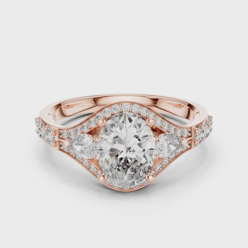 Elisora Oval Halo Split-Shank Moissanite Engagement Ring | Double Pavé Band with Micro-Set Accents in 10K/14K Gold or Silver