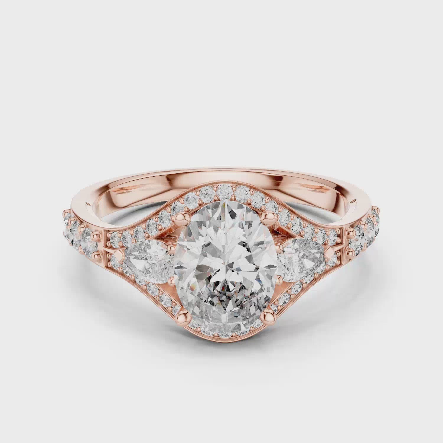 Elisora Oval Halo Split-Shank Moissanite Engagement Ring | Double Pavé Band with Micro-Set Accents in 10K/14K Gold or Silver