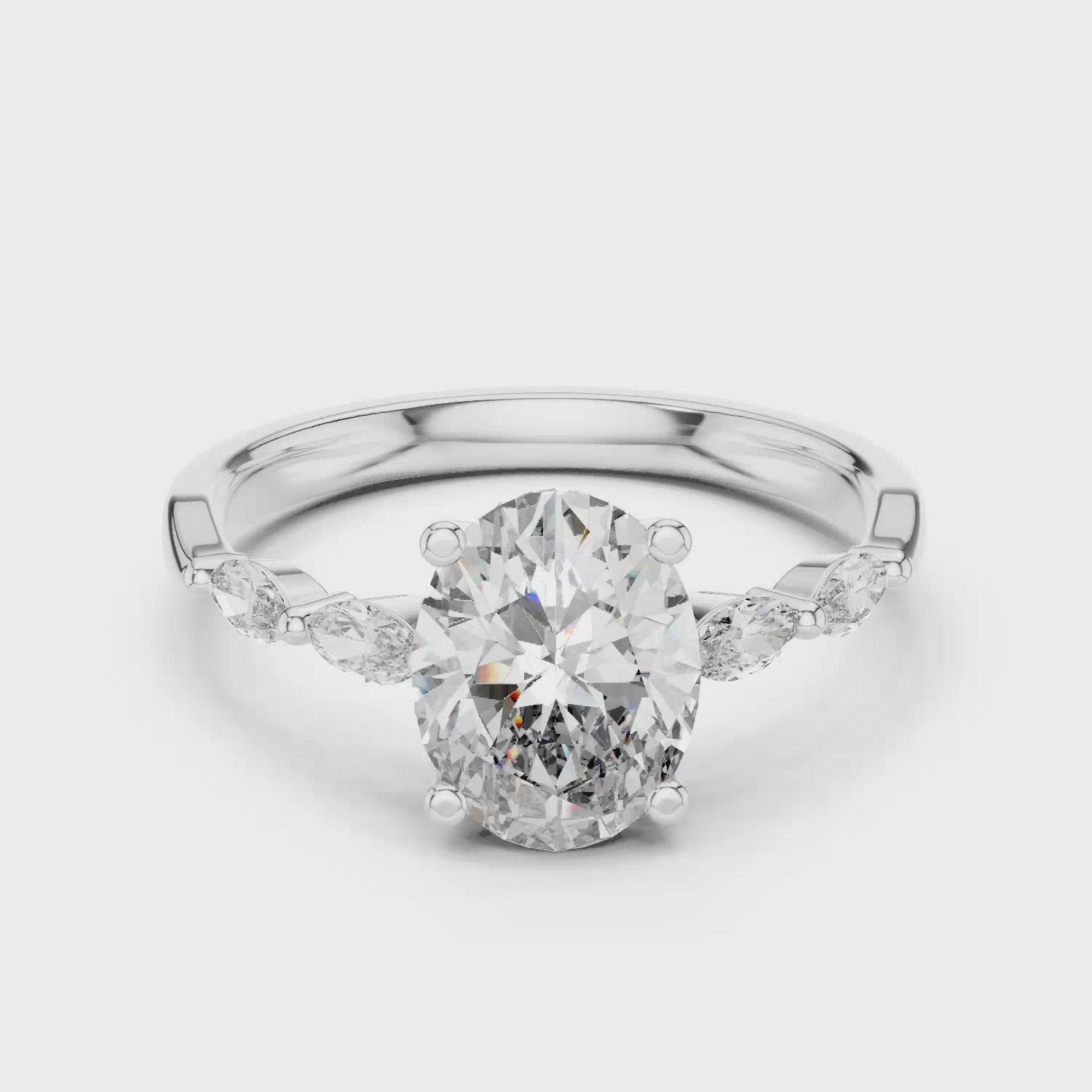 Elisora Oval Three-Stone Moissanite or Lab Diamond Engagement Ring | Marquise Side Accents in 10K/14K Gold or Silver